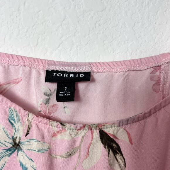 TORRID MINI CHALLIS COLD SHOULDER TRAPEZE PINK DRESS SIZE 1 OR 1X - Picture 6 of 6